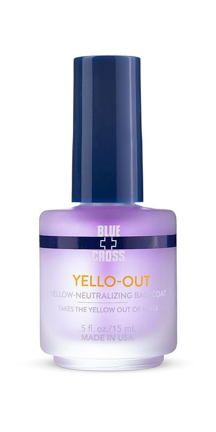 Blue Cross Yello Out Professional Nail Care, Yellow-Neutralizing Basecoat, Purple Toner for Yellow Nails + Fingernail Polish Color Enhancer, Made in USA, 15mL/0.5fl oz