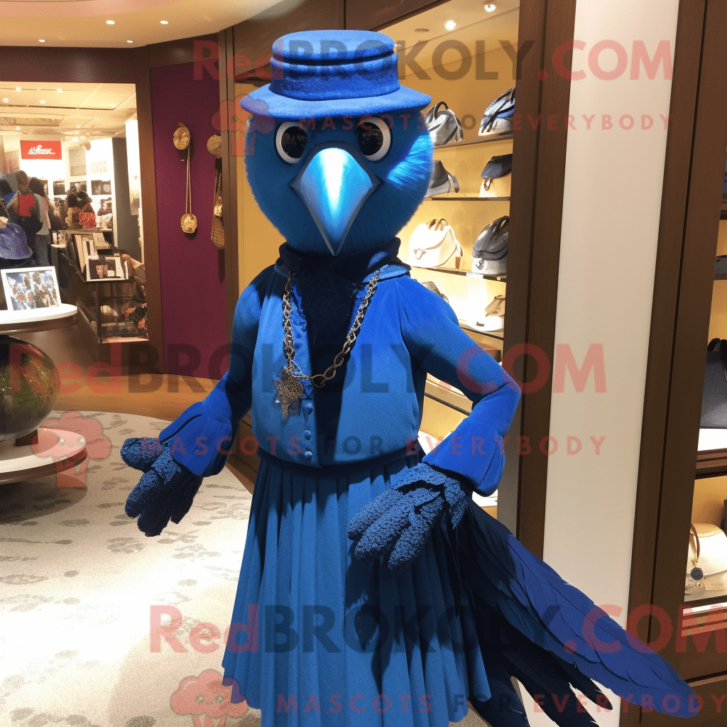 Blue Crow REDBROKOLY mascot costume character dressed with a Dress and ...