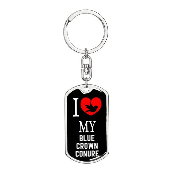 Blue Crown Conure Bird Lover Keyring Dog Tag Keychain Stainless Steel Silver Tone or Gold Tone