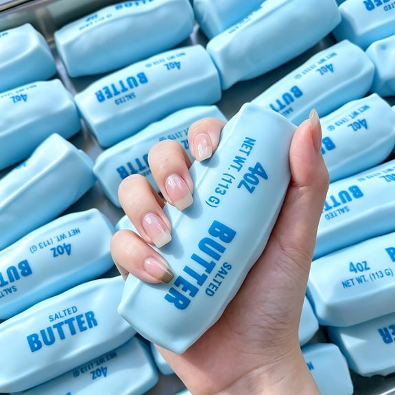 Blue Crunchy Butter Stick Squishy , Realistic 4oz Salted Butter Stress Squeeze Toy, Crispy Texture Moldable Food Sensory Toy for Kids Adults, Novelty Fidget Toy Desk Gift Crazy Gifts for Fun