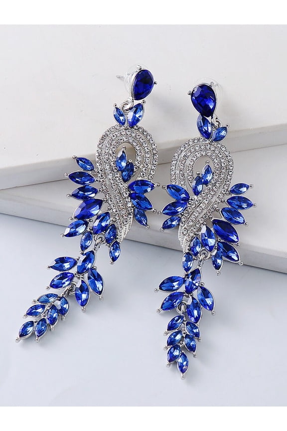 Blue Crystal Chandelier Dangle Earrings With Silvertone Setting