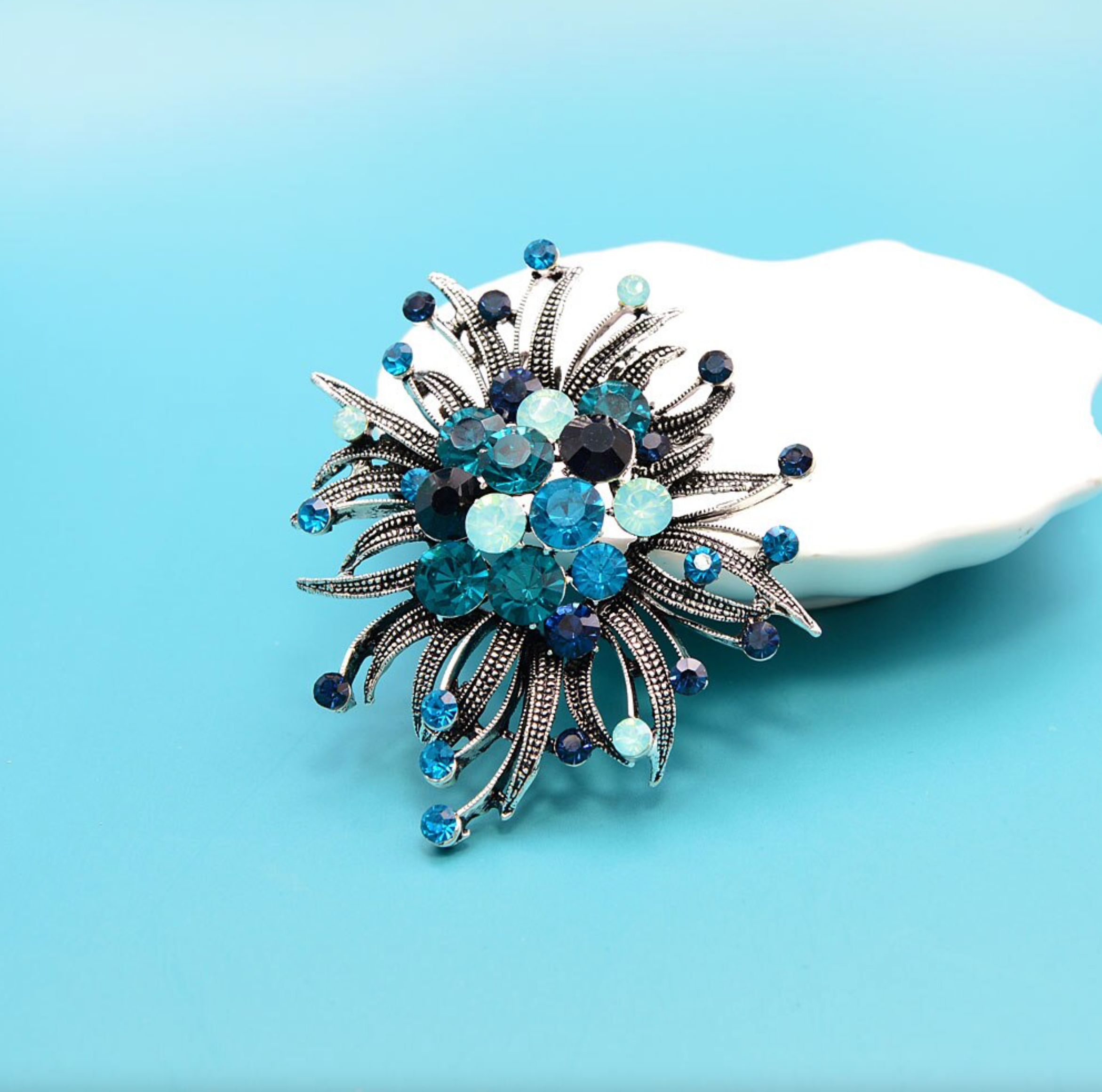 Blue Crystal Clustered Brooch