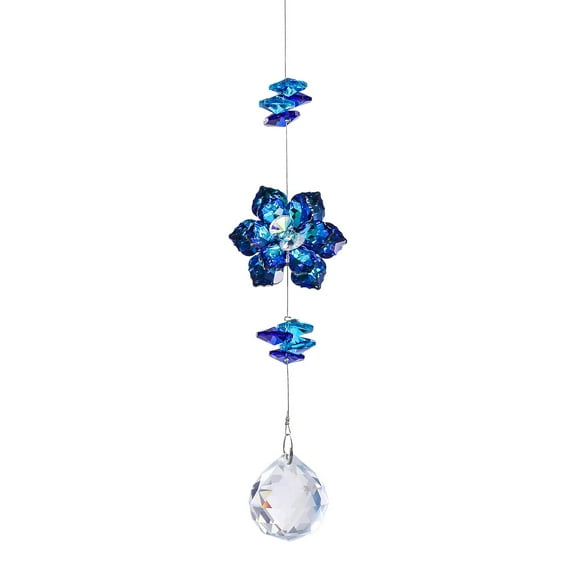 Blue Crystal Crafts Suncatcher For Home Garden Decor Pendant Wind Chime With Colorful Glass Beads And Iron Design 1Pc Weight 0.16 Lb