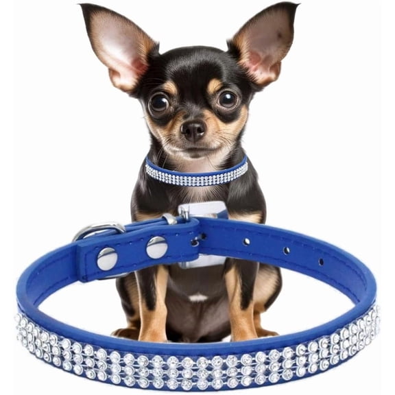Blue Crystal Dog Collar for Medium Dogs, Fancy Bling Diamond Rhinestone Dog Collar Glitter Crystal Jeweled Girl Puppy Collars for XXS Xs Small Medium Breed Female Pet Dogs, M