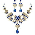 thumbnail image 1 of Blue Crystal Floral Wave Teardrop Necklace Drop Earrings Jewelry Set for Wedding, 1 of 10