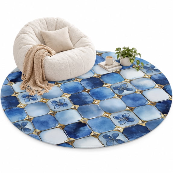 Blue Crystal Flower Area Rug 6', Irregular Texture Soft Mat Non-Slip ...