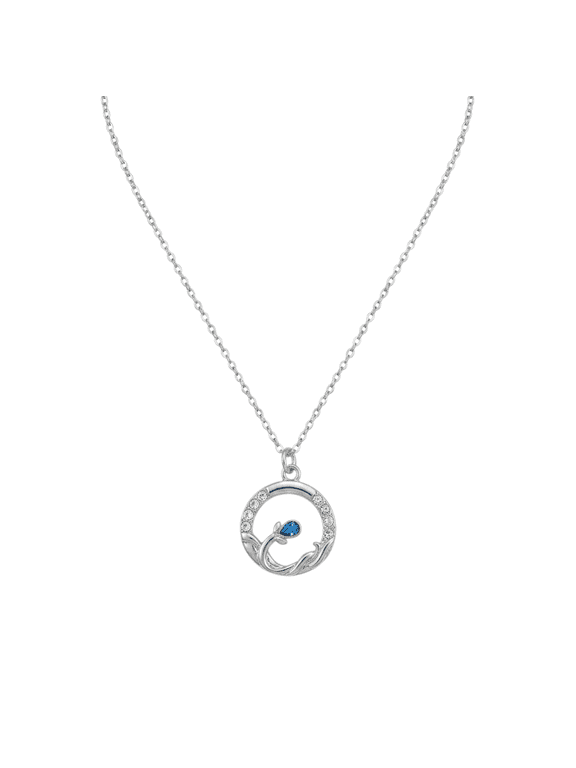 Blue Crystal Flower Circle Pendant Necklace for Women, Sparkling Floral Silver Chain Necklace, Elegant Fashion Jewelry Gift
