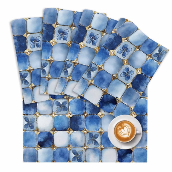 Blue Crystal Flower Placemats Set of 1 Irregular Texture Place Mats Washable Table Mats for Party Kitchen Dining Decoration, 13 X 19 Inch
