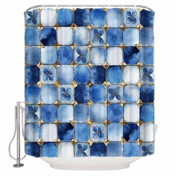 Blue Crystal Flower Shower Curtain, 72" x 72", Irregular Texture Waterproof Bathroom Curtain Washable Shower Curtain Set with 12 Hooks