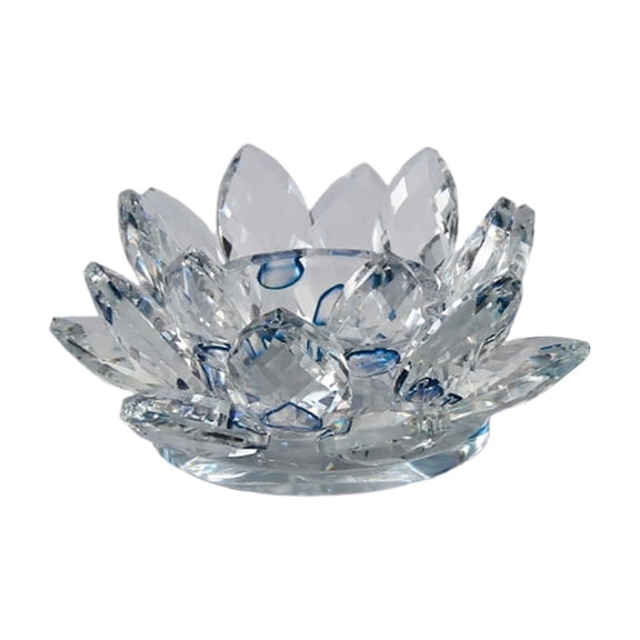 Blue Crystal Flower Tea Light Candle Holder Glass Lotus Decor For Home Wedding Party 1Pcs Glass Material 4.53 Inches Tall 0.92 Pounds