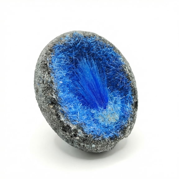 Blue Crystal Geode Cluster 50-100g, Natural Raw Mineral Specimen with Unique Radial Needle Formation, Crystal Stone Decor for Home, Desk Display & Collector Gift