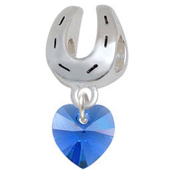 Blue Crystal Heart - Horseshoe Charm Bead