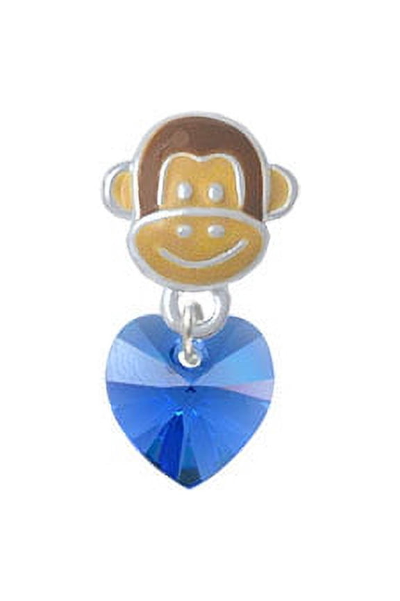 Blue Crystal Heart - Monkey Face Charm Bead