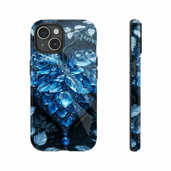 Blue Crystal Heart iPhone Case - Luxury Elegant Design for Trendsetters, Compatible with iPhone 11/12/13/14/15/16 (Pro Max/Plus) – Perfect for Gifting or Personal Use