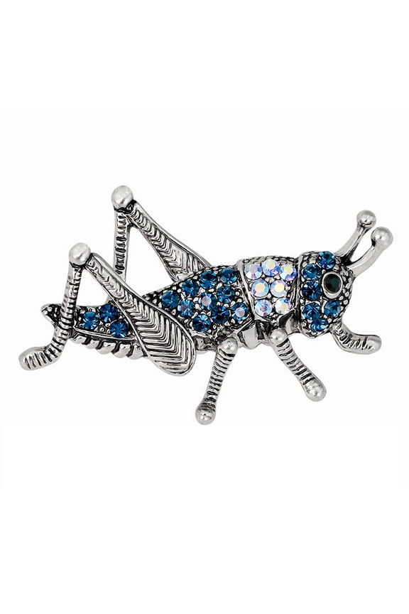 Blue Crystal Rhinestones Grasshopper Jump Cricket Insect Brooch Pin