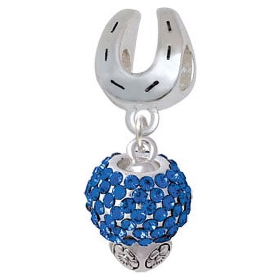 Blue Crystal Sparkle Spinner - Horseshoe Charm Bead