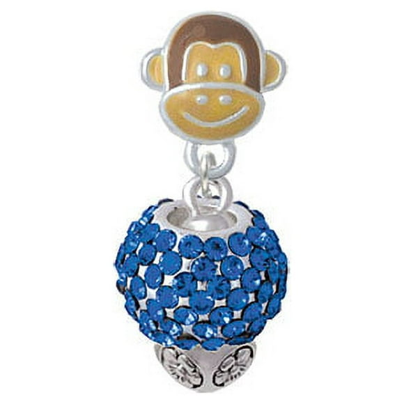 Blue Crystal Sparkle Spinner - Monkey Face Charm Bead