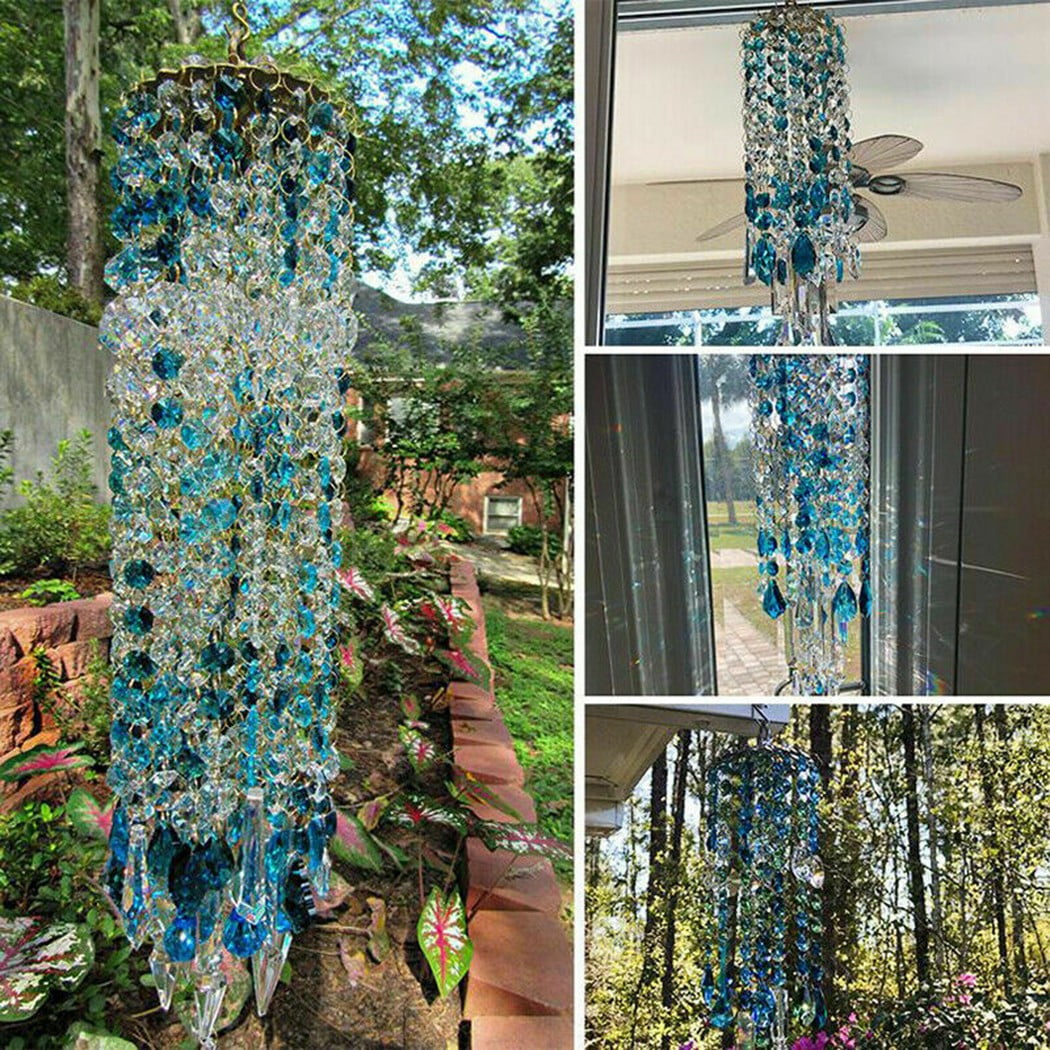 Blue Crystal Wind Chimes Chandelier Wind Chimes with S Hooks Home Garden Patio Lawn Hanging Decoration Ornament
