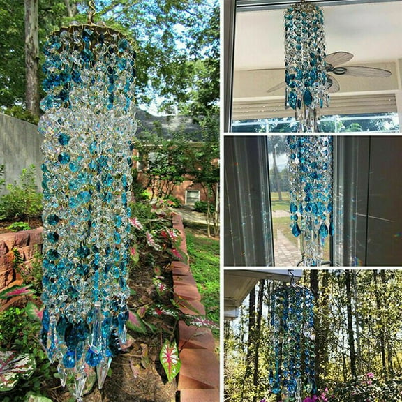 Blue Crystal Wind Chimes Chandelier Wind Chimes with S Hooks Home Garden Patio Lawn Hanging Decoration Ornament