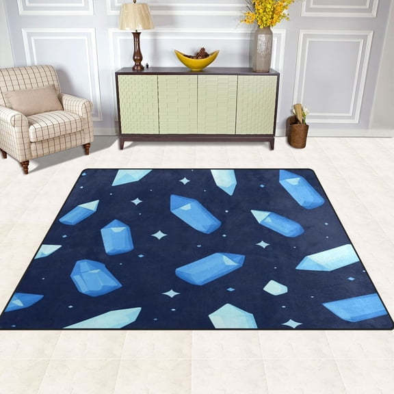 Blue Crystals Pattern 63''x48'' Plush Memory Foam Bath Mat, Soft, Absorbent, Non Slip, Durable