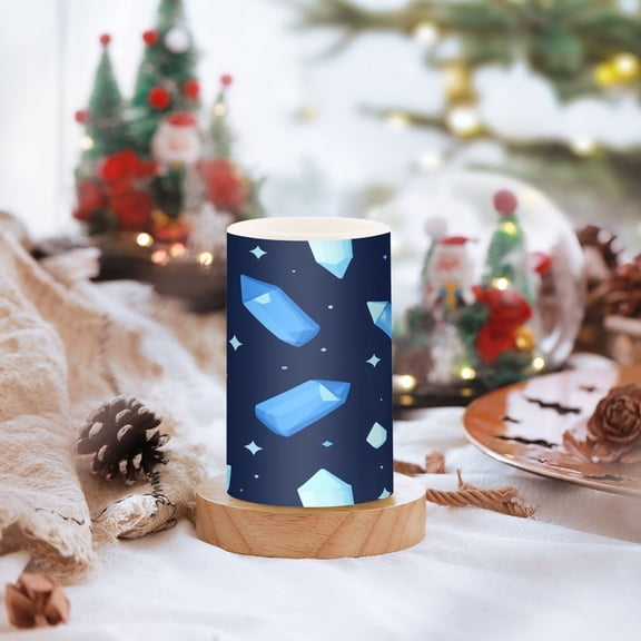 Blue Crystals Pattern Set of 2 Flameless LED Candles Remote and Timer Indoor Outdoor