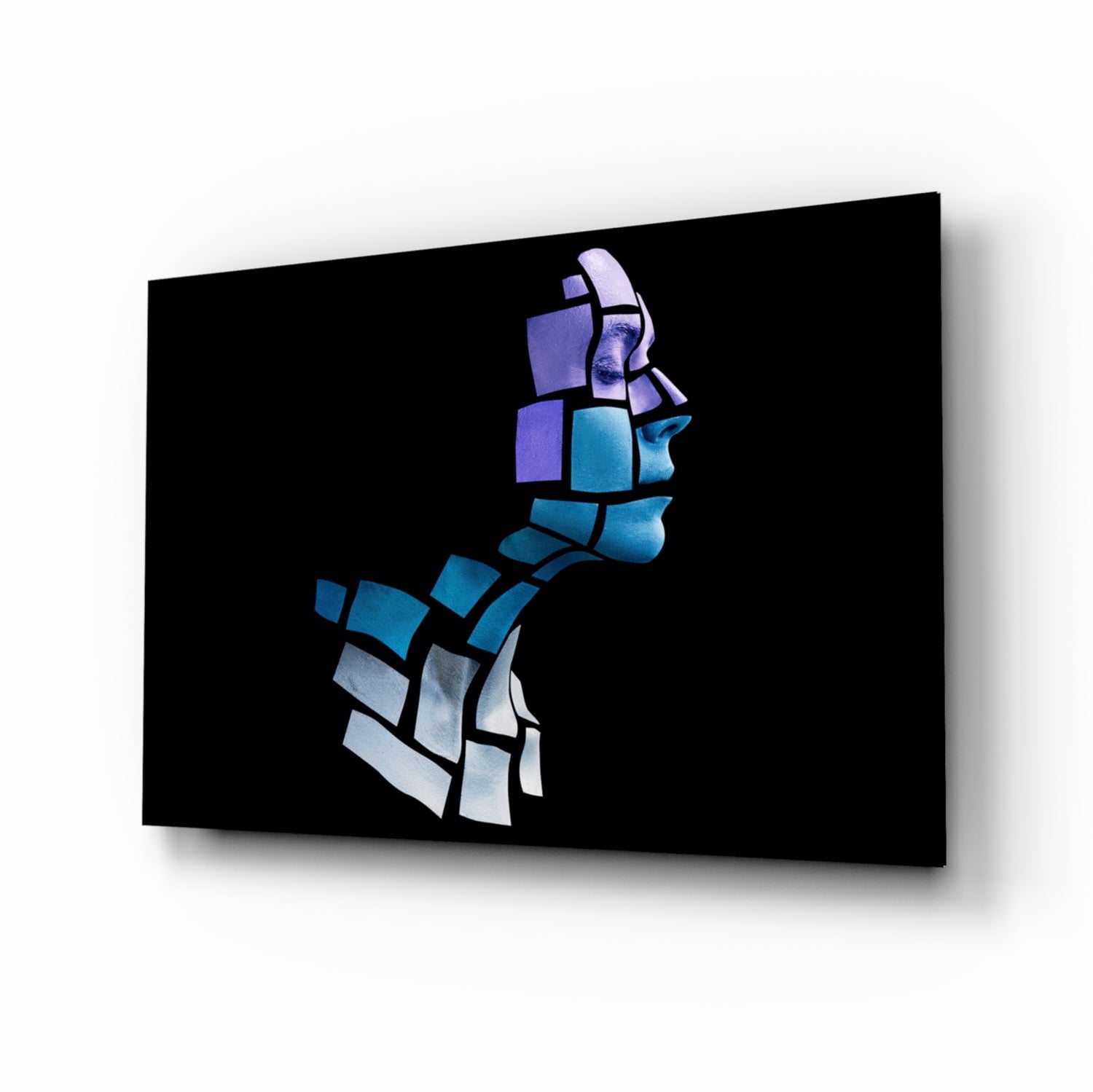 Blue Cube Mosaic Face Profile Glass Wall Art - Walmart.com