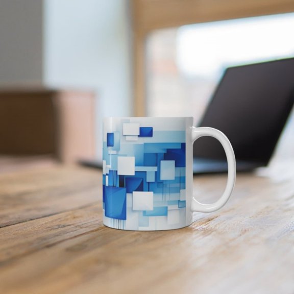 Blue Cubi Coffee Mug Modern Geometric Art, Housewarming Gift.
