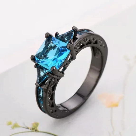 Blue Cubic Zircon Band Women's 10Kt Black Gold Filled Engagement Ring Sz 7-10