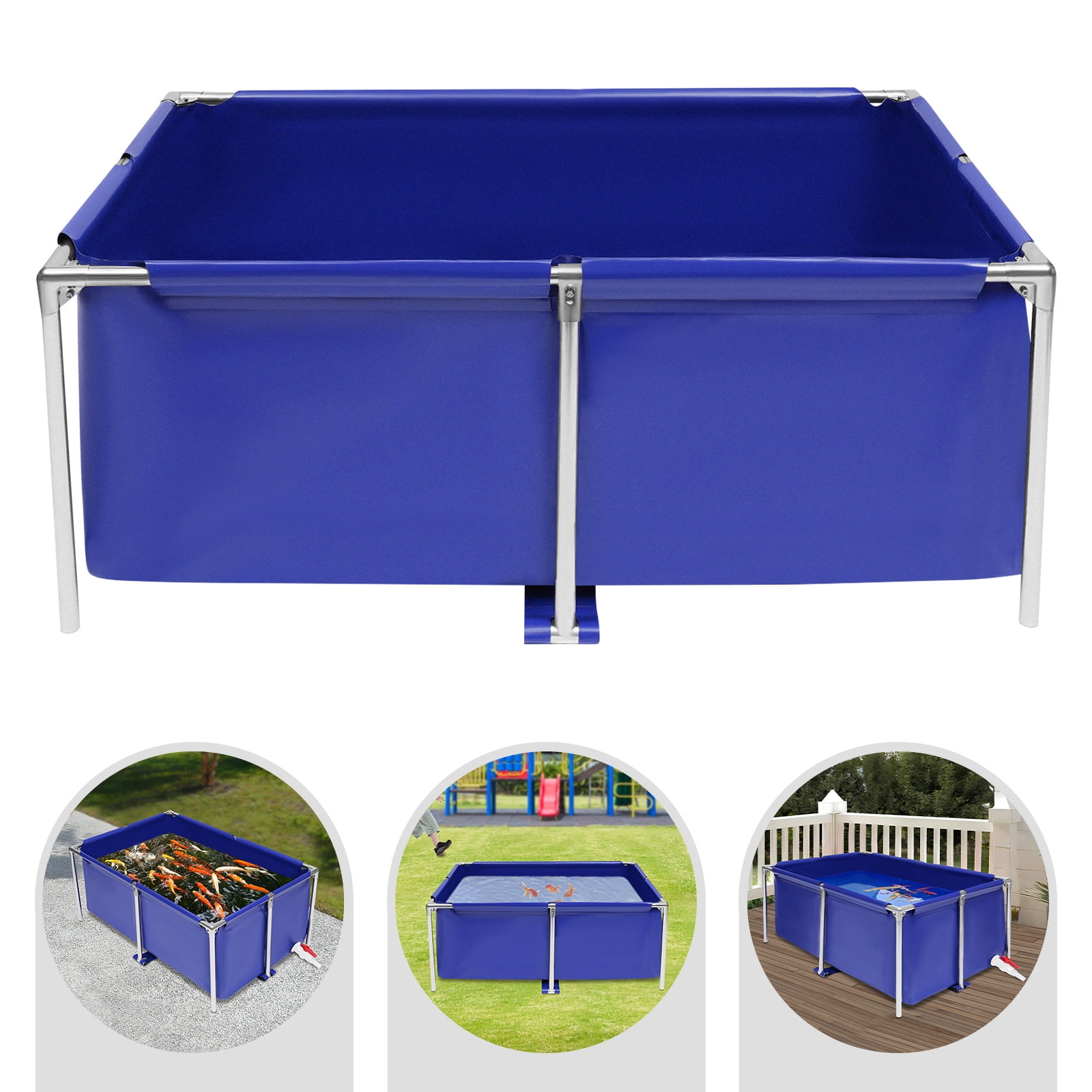 Blue Cuboid Canvas Fish Pond Aquarium Fish Water Tank Coating Koi ...