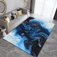 thumbnail image 1 of Blue Curly Abstract Area Rug Retro Classic Striped Interior Large Rugs Art Home Decor Washable Carpet Room Sofa Living Bedroom Floor Mats 5x6 Non-slip Soft Living Room Modern, 1 of 5
