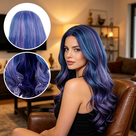 Blue Curly Synthetic Hair Wig Wonderland Blue Wig for Anime Cosplay Show Halloween Costume Party and Role Play Dress Up