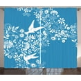 thumbnail image 1 of Ambesonne Blue Curtains 2 Panel Set, Flowers Flying Doves, 108" x 84", Blue White, 1 of 3