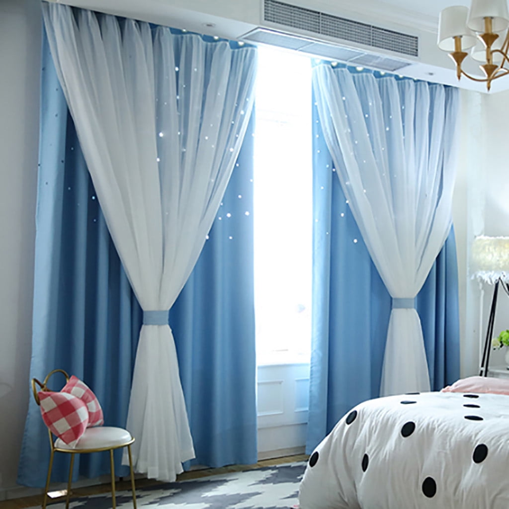 Blue Curtains 96 Inches Long for Sliding Glass Door Living Room 1 Panels Set,Light Filtering Semi Sheer Linen Gauze Curtains with No Hooks 96 Inch Length for Bedroom