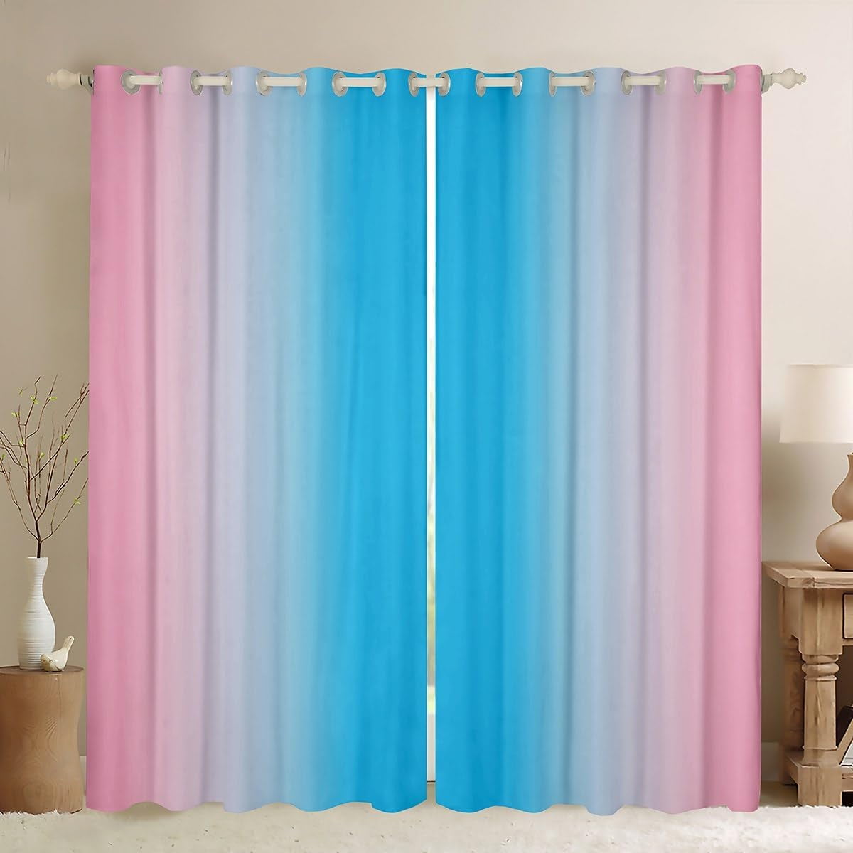Blue Curtains for Bedroom Living Room for Kids Ombre Pink 30%-50% ...