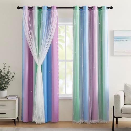 Blue Curtains for Bedroom Decor Green Curtains for Girls Kids Room ...