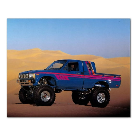 Blue Custom 4x4 Pickup Truck In Sand Wall Picture 8x10 Art Print