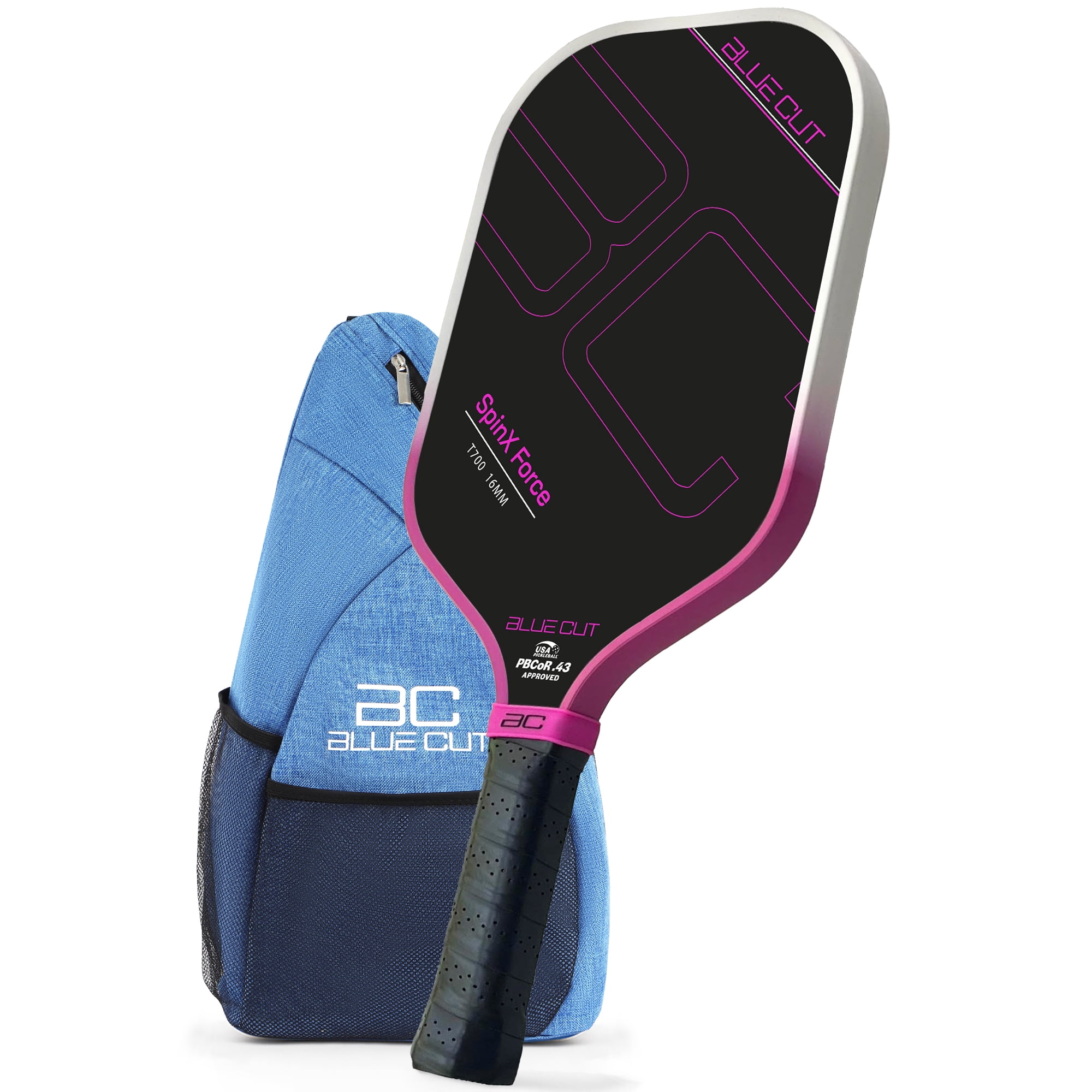 Blue Cut Pickleball Paddle – USAPA Approved Pickleball Paddles Racket with T700 Carbon Fiber, 16mm Honeycomb Core, Spin Surface, Pro Power Speed & Control – Includes Carry Bag