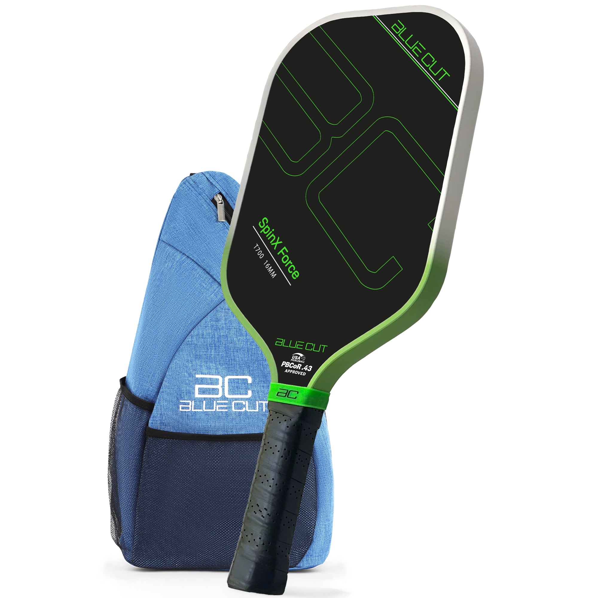 Blue Cut Pickleball Paddle – USAPA Approved Pickleball Paddles Racket with T700 Carbon Fiber, 16mm Honeycomb Core, Spin Surface, Pro Power Speed & Control – Includes Carry Bag