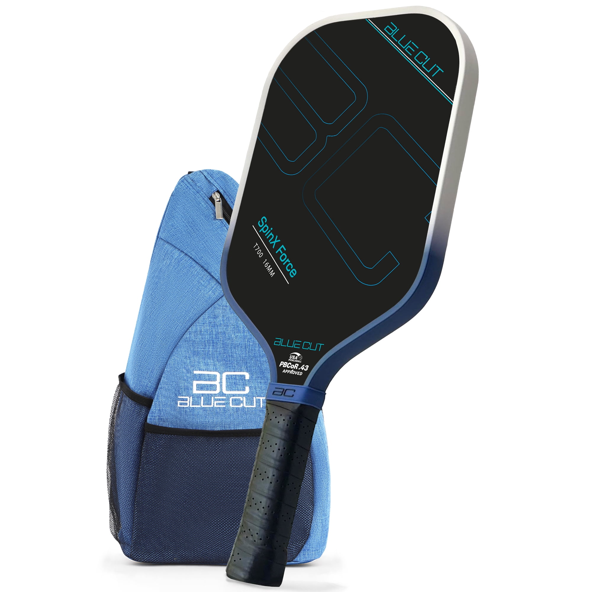 Blue Cut Pickleball Paddle – USAPA Approved Pickleball Paddles Racket with T700 Carbon Fiber, 16mm Honeycomb Core, Spin Surface, Pro Power Speed & Control – Includes Carry Bag