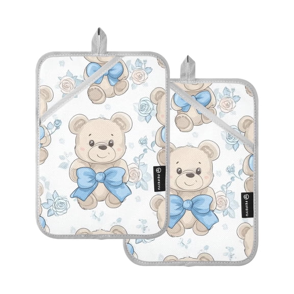 Blue Cute Bears Oven Mitts Pot Holders 2 pcs Heat Resistant for Kitchen Baking Grilling