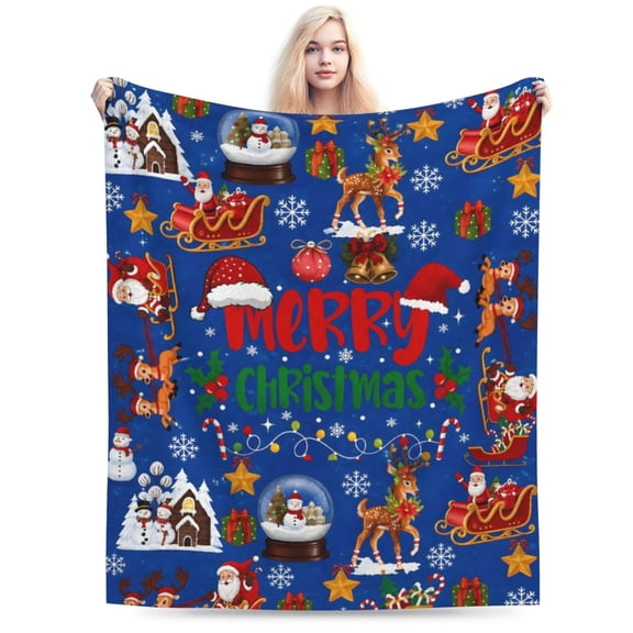 Blue Cute Christmas Blankets and Throws for Adults, Holiday Fleece Throw Blanket for Couch Sofa, Holiday Decor, Christmas Decorations 50x40