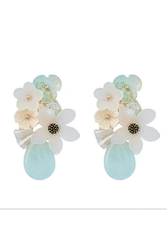 Blue Cute Flower Acrylic Dangle Drop Earrings Daisy Floral Teardrop Dangling Earring for Women