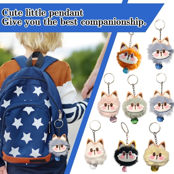 Blue Cute Fox-Shaped Plush Bag Ornaments, Fuzzy Pom Pom Charms with Jingle Bells, Universal-Fit Pendant Accessories for Backpacks, Purses and New Year Festival decorations