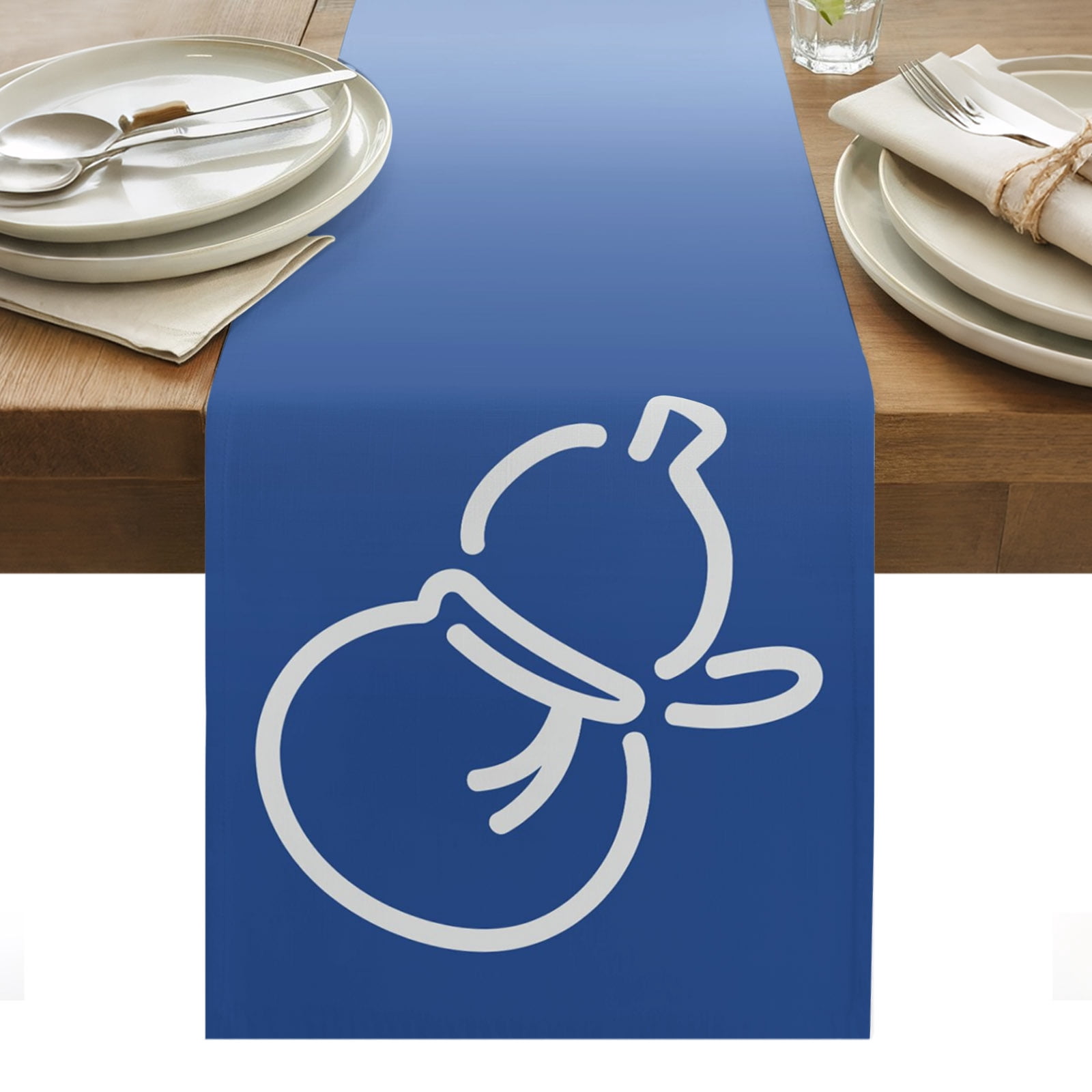 Blue Cute Gourd Table Runner Geometric Modern Abstract Art Tablerunners ...