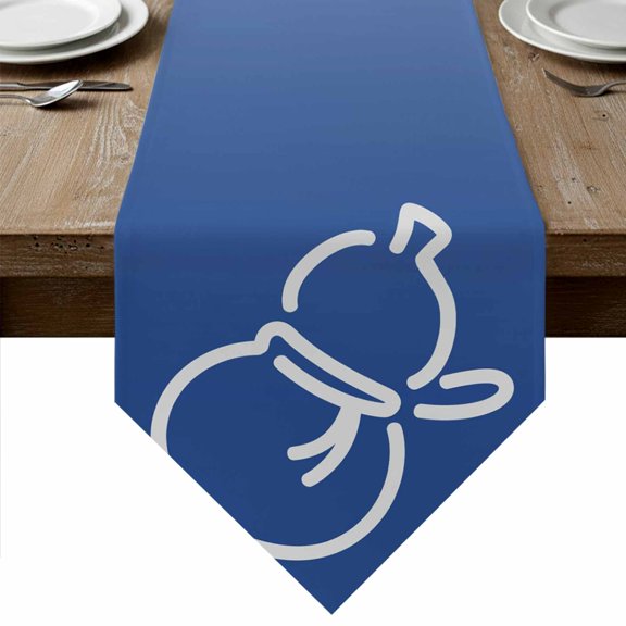 Blue Cute Gourd Table Runner Linen Burlap Table Runner 60 Inches Long Geometric Modern Abstract Art Dresser Scarves for Kitchen Island Coffee Dining Room Party Wedding Banquet Holiday Decor 13"x60"