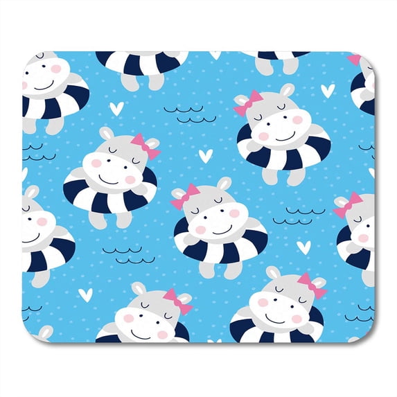 Blue Cute Hippo Girl Beach Pattern Colorful Summer Adorable Baby Mousepad Mouse Pad Mouse Mat 9x10 inch