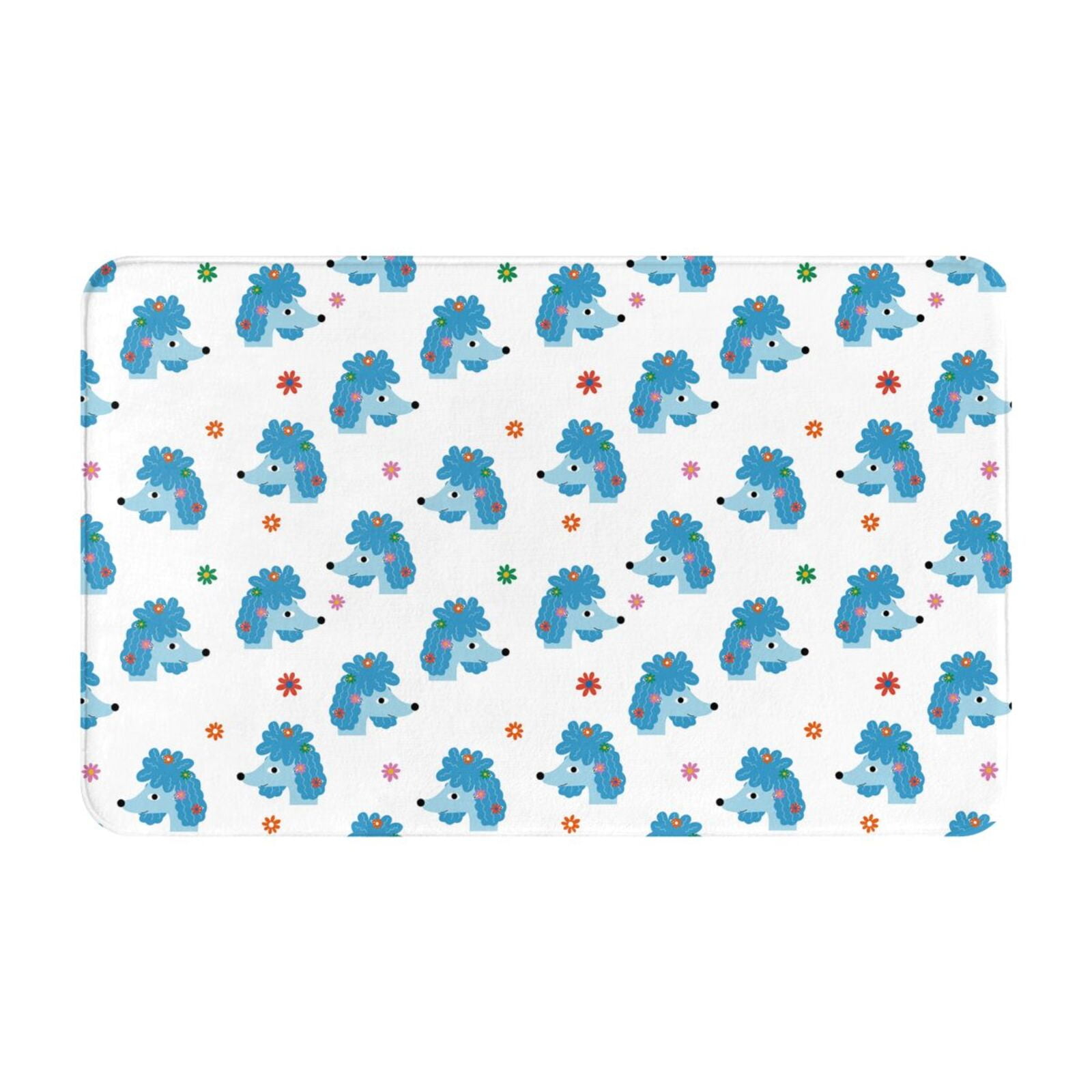 Blue Cute Poodle Dog Flower Front Door Mat, Indoor Mats for Bedroom