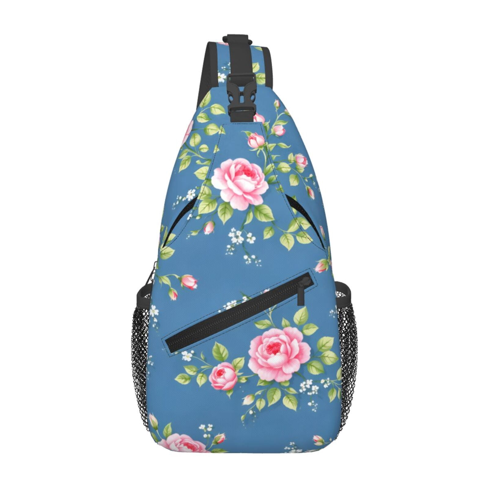 Blue Cute Rose Flowers Sling Bag Crossbody Chest Backpack For Women Men ...