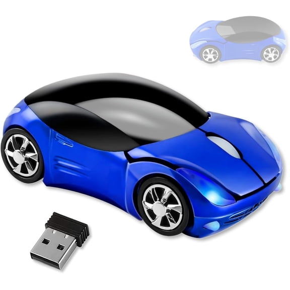Blue Cute Wireless Mouse2.4G with USB Reciver 1600DPI Car Mouse for Computer Laptop Tablet for Windows for Mac OS for ChristmasBlue