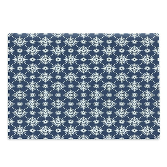 Blue Cutting Board, Checkered Pattern with Abstract Spring Blossoms Folkloric Holland Cultural Pattern, Decorative Tempered Glass Cutting and Serving Board, Large Size, Blue White, by Ambesonne